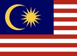 [ai] The flag of Malaysia featuring 14 horizontal red and white stripes, with a blue canton containing a yellow crescent and a 14-pointed star.